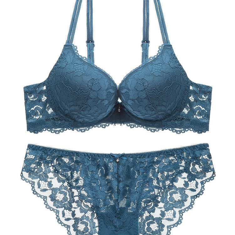 Romantic Lace Embroidery Lingerie Set - Soft & Breathable Push-Up Bra with Sheer Panty - Perfect Seductive Valentines Gift for Her - Womens Comfortable Intimate Wear - Lena & Miles Exquisite Boutique LLC.
