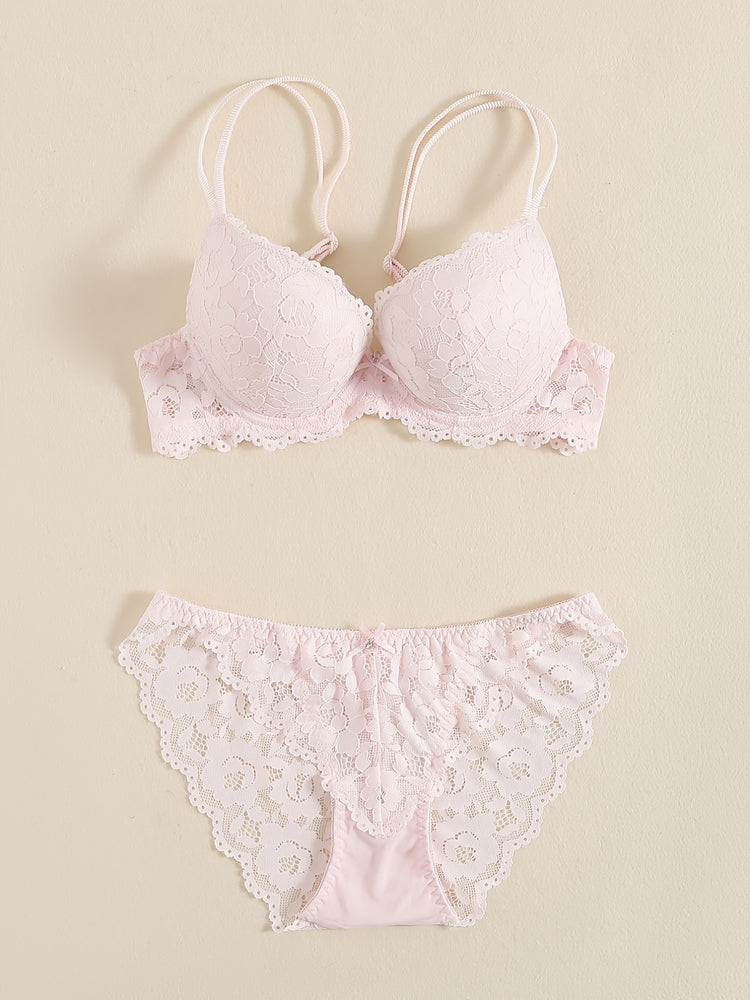 Romantic Lace Embroidery Lingerie Set - Soft & Breathable Push-Up Bra with Sheer Panty - Perfect Seductive Valentines Gift for Her - Womens Comfortable Intimate Wear - Lena & Miles Exquisite Boutique LLC.