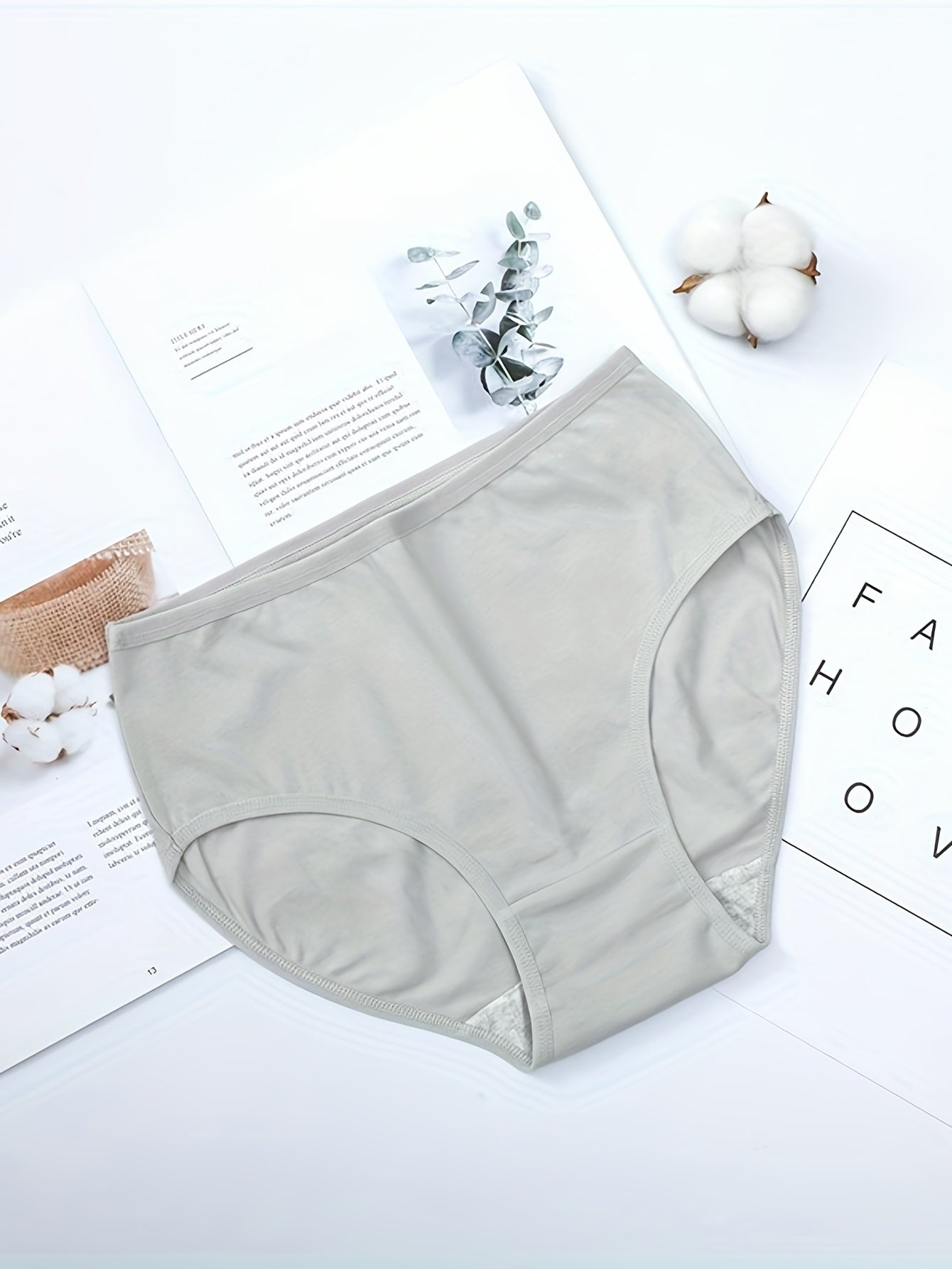 5pcs Simple Solid Briefs, Comfy & Breathable High Waist Stretchy Intimates Panties, Women&