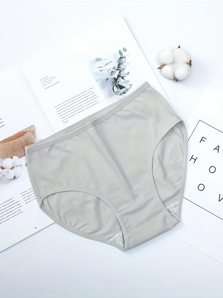 5pcs Simple Solid Briefs, Comfy & Breathable High Waist Stretchy Intimates Panties, Women&