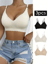 3pcs Wavy Trim Seamless Bralettes, Comfortable & Breathable Wireless Intimates Bras, Women&
