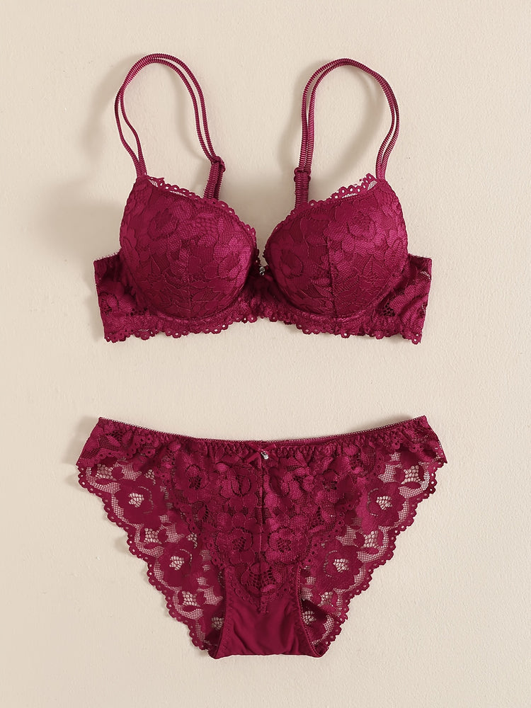 Romantic Lace Embroidery Lingerie Set - Soft & Breathable Push-Up Bra with Sheer Panty - Perfect Seductive Valentines Gift for Her - Womens Comfortable Intimate Wear - Lena & Miles Exquisite Boutique LLC.