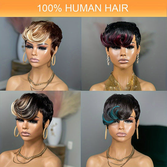 Brazilian Remy Human Hair Pixie Cut Wigs for Women - Glueless Wear & Go Wig with Layered Body Wave, 150% Density Rose Net Cap, Multi-Color Options for Halloween, Music Festivals & Carnaval, Festive Hair Wig | Modern Hairstyle - Lena & Miles Exquisite Boutique LLC.