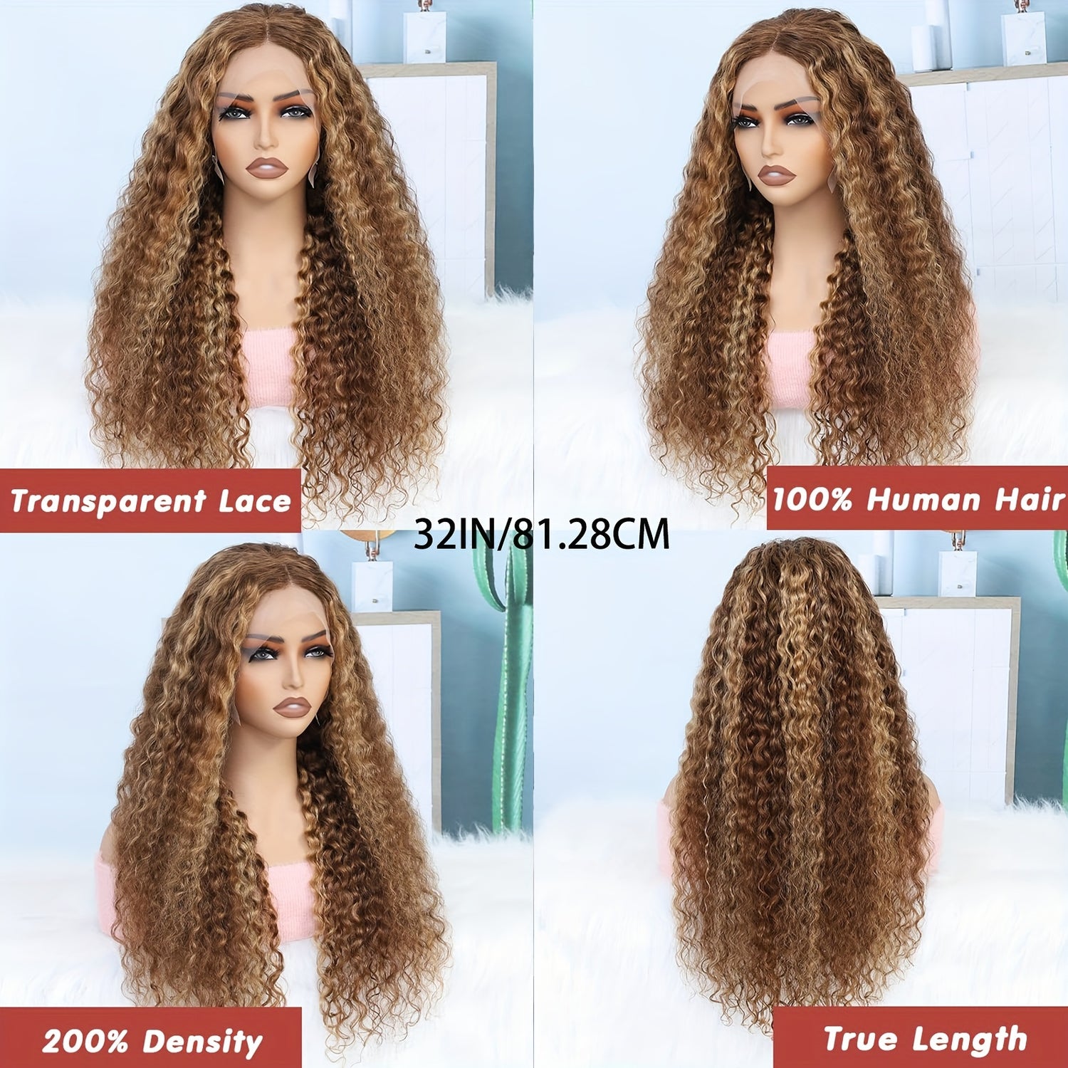 Highlight Ombre 13x4 Lace Front Wig Human Hair Pre Plucked HD Transparent 4/27 Honey Blonde Lace Frontal Wigs With Baby Hair 200% Density Colored Water Wave Lace Front Wig Human Hair For Women - Lena & Miles Exquisite Boutique LLC.