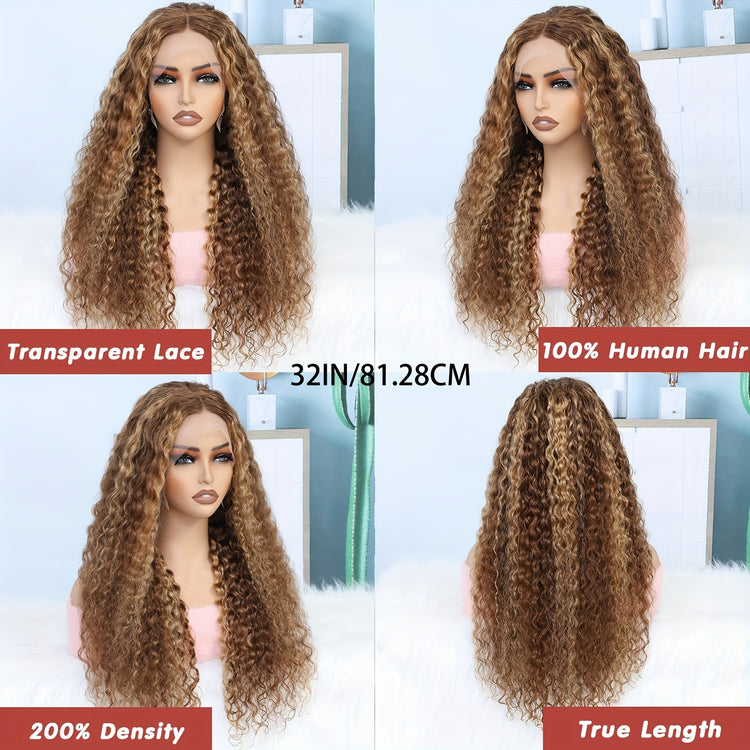 Highlight Ombre 13x4 Lace Front Wig Human Hair Pre Plucked HD Transparent 4/27 Honey Blonde Lace Frontal Wigs With Baby Hair 200% Density Colored Water Wave Lace Front Wig Human Hair For Women - Lena & Miles Exquisite Boutique LLC.