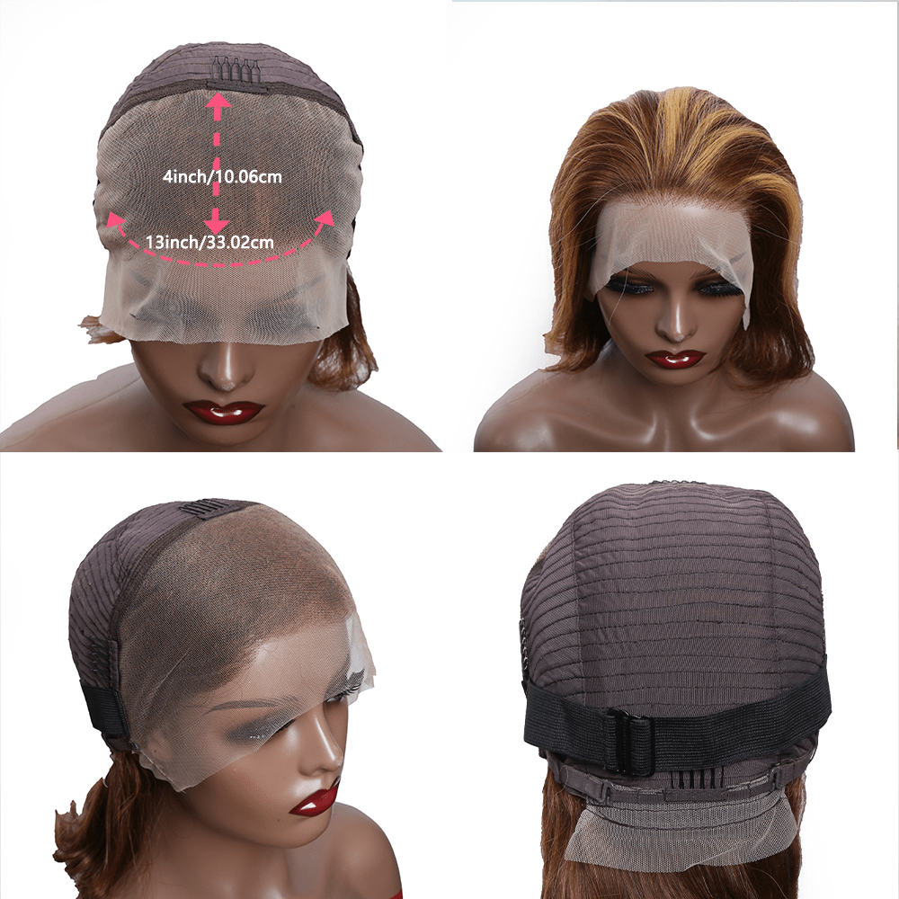 13x4 HD Lace Front Human Hair Wigs For Women Highlight P4/27 Body Wave Transparent Peruvian Lace Frontal Wig Lace Front Wig Ombre Brown Colored Pre Plucked 20-36 Inches 150% Density - Lena & Miles Exquisite Boutique LLC.