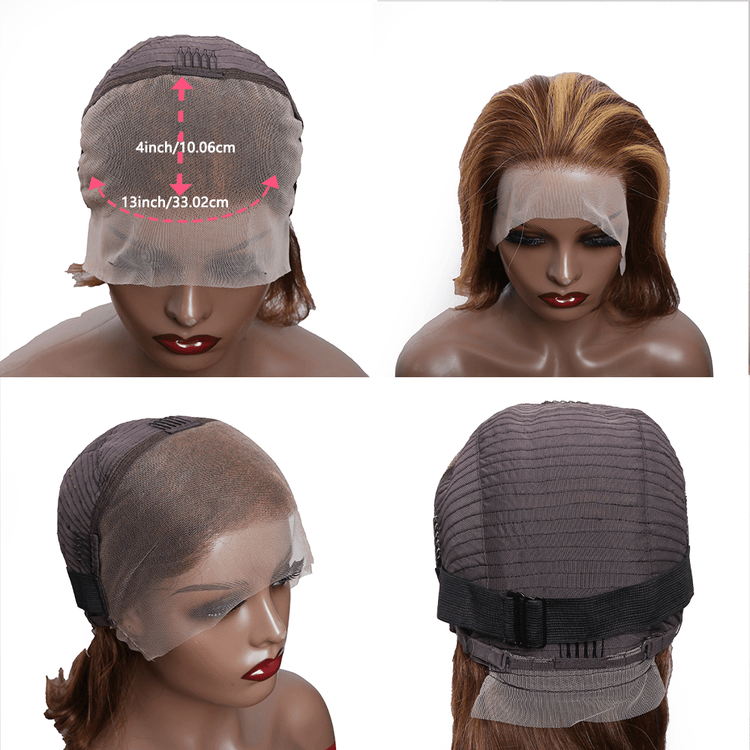 13x4 HD Lace Front Human Hair Wigs For Women Highlight P4/27 Body Wave Transparent Peruvian Lace Frontal Wig Lace Front Wig Ombre Brown Colored Pre Plucked 20-36 Inches 150% Density - Lena & Miles Exquisite Boutique LLC.