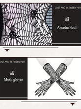 FÉE ET MOI Halloween Skull Punk Spider Web Sheer Bodystocking with Matching Fingerless Sleeves, Polyamide Knit Fabric, Adult Bodysuits - Patterned Knit 94.70% Polyamide, 5.30% Elastane, Apparel for Costume Parties and Specia - Lena & Miles Exquisite Boutique LLC.