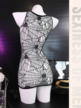 FÉE ET MOI Halloween Skull Punk Spider Web Sheer Bodystocking with Matching Fingerless Sleeves, Polyamide Knit Fabric, Adult Bodysuits - Patterned Knit 94.70% Polyamide, 5.30% Elastane, Apparel for Costume Parties and Specia - Lena & Miles Exquisite Boutique LLC.