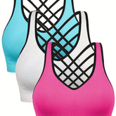 3pcs Criss Cross Back Sports Bras, Comfy & Breathable versatile Fitness Tank Bra, Women&
