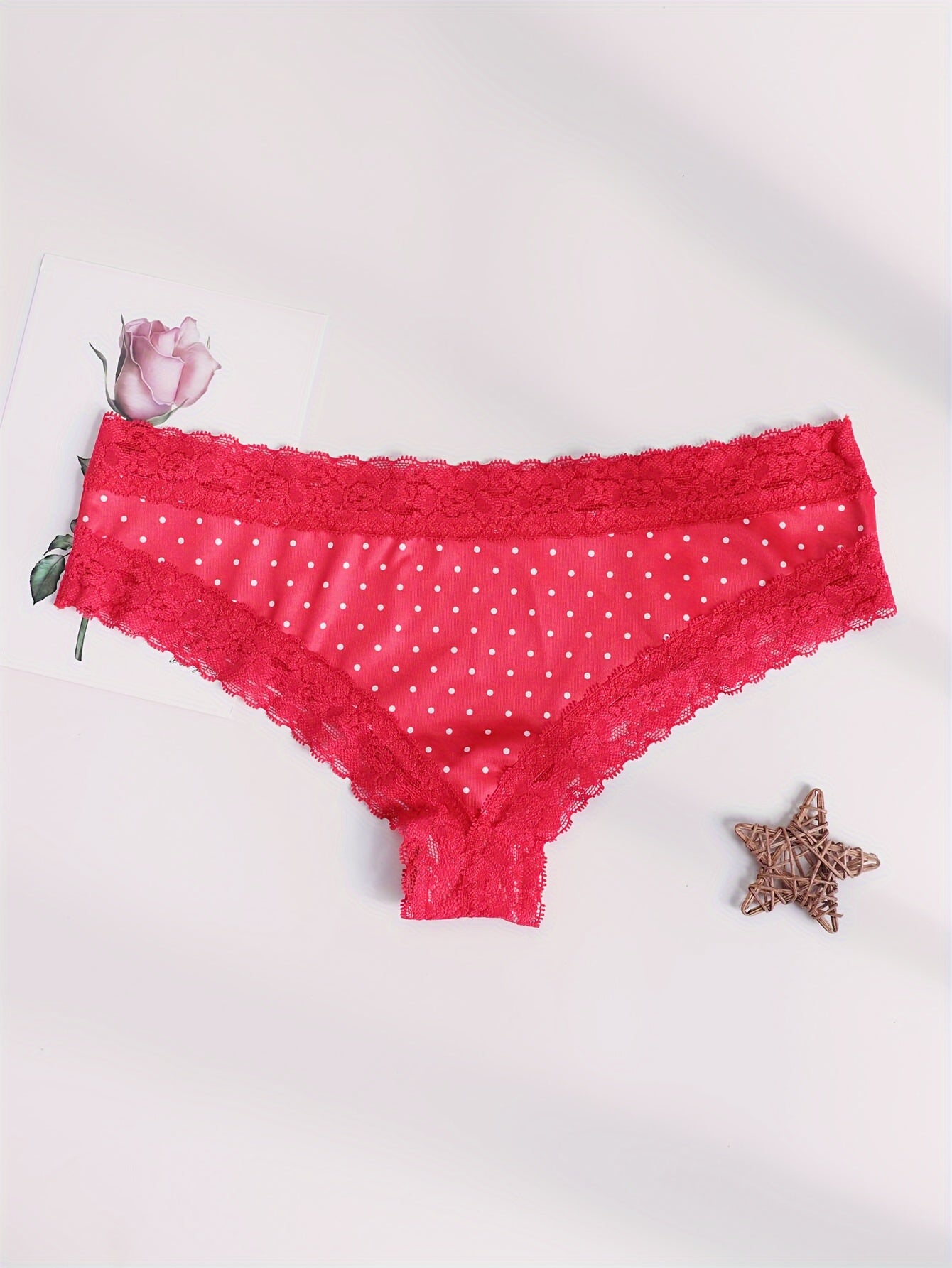 Adorable Heart Print Hipster Panties with Festive Lace Trim - Low Waist, Soft & Comfortable Intimates for Women - Perfect Kings Day Lingerie - Lena & Miles Exquisite Boutique LLC.