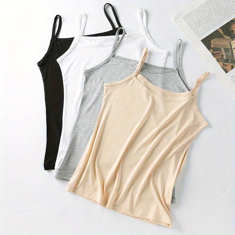 3 Sets Solid Cami Tops, Casual Comfy All-match Top, Women&