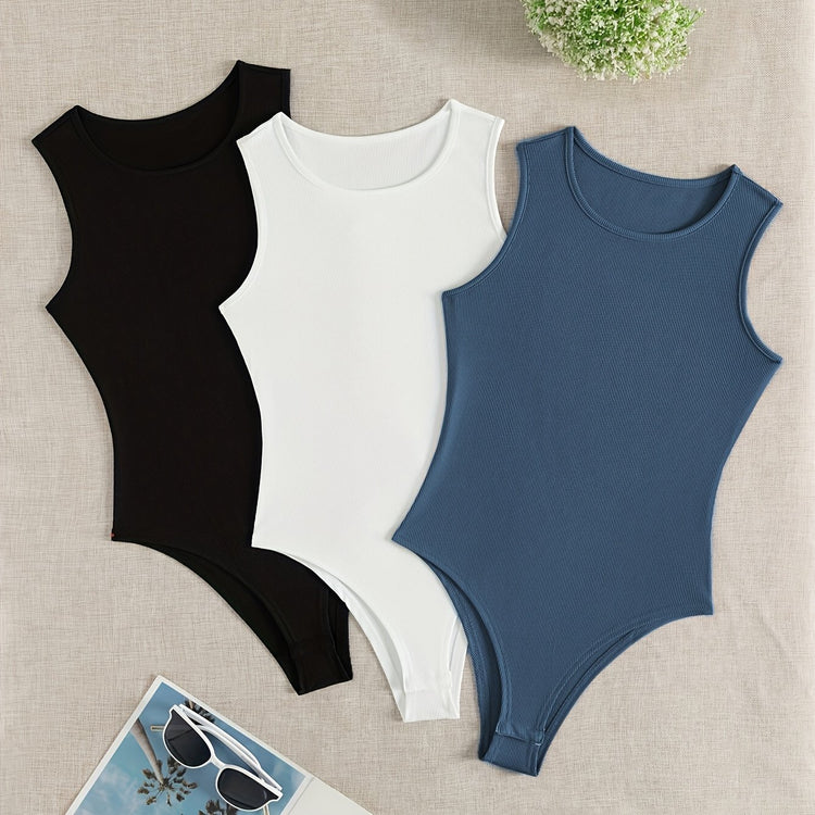 3-Pack Versatile Sleeveless Bodysuits for Women - Form-Fitting Crew Neck Design, Everyday Comfort & Style in a Bodycon Fit - Lena & Miles Exquisite Boutique LLC.