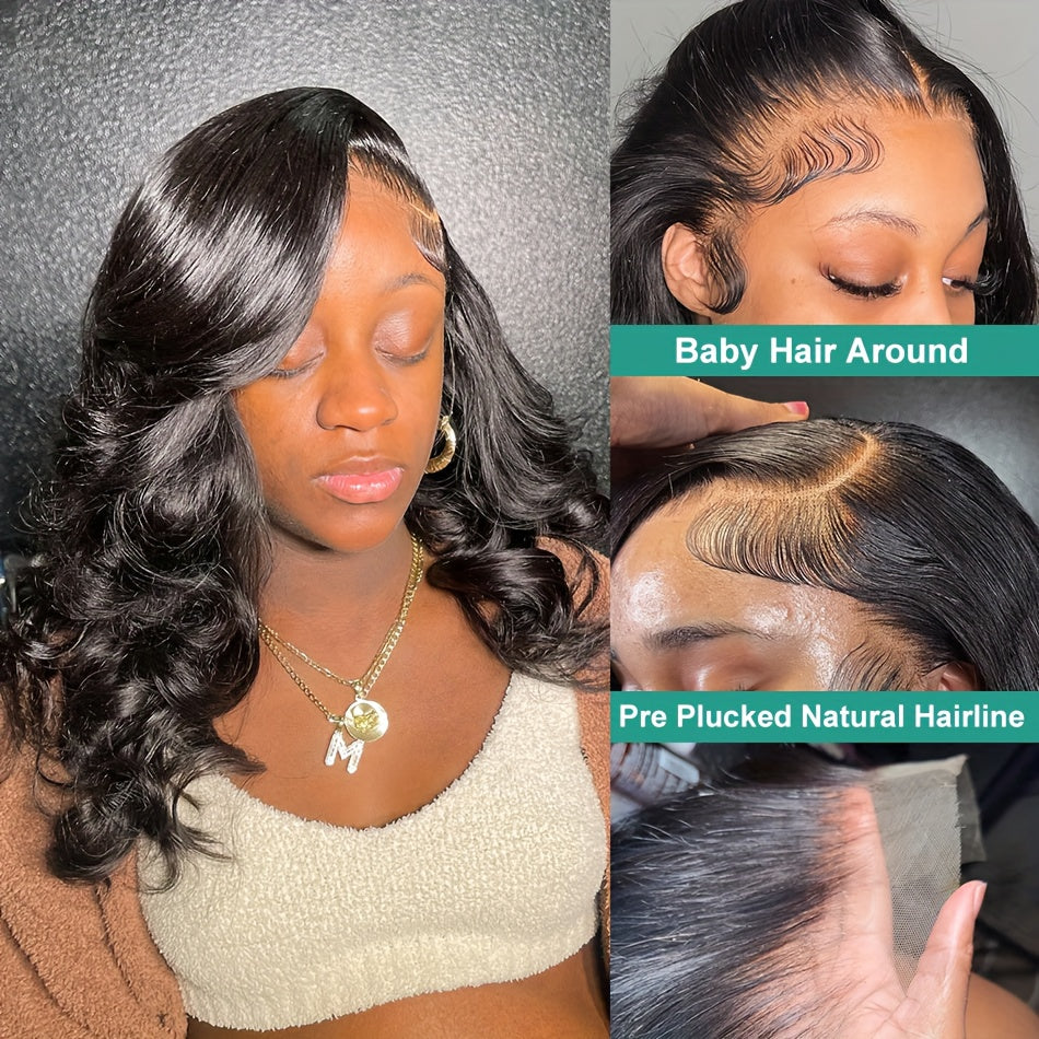 Loose Body Wave Short Bob Lace Front Human Hair Wigs For Women 13x4 HD Transparent Brazilian Lace Frontal Wig Closure Lace Wig Glueless Pre Plucked 10 12 14 16 Inch Blunt Cut Bob Wigs 200% Density - Lena & Miles Exquisite Boutique LLC.
