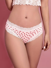 Adorable Heart Print Hipster Panties with Festive Lace Trim - Low Waist, Soft & Comfortable Intimates for Women - Perfect Kings Day Lingerie - Lena & Miles Exquisite Boutique LLC.