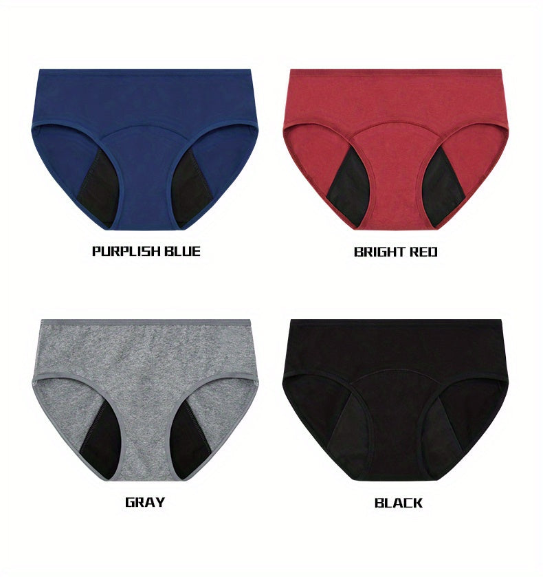 3pcs Simple Period Panties, Comfort Mid-high Waist Physiological Briefs, Breathable Postpartum Panty, Menstruation Panties, Women&