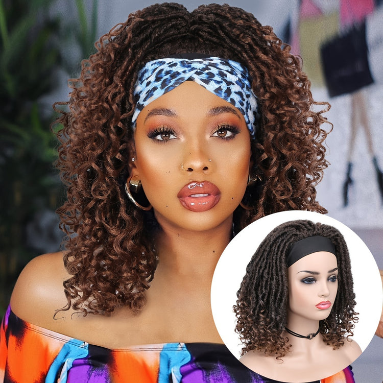 Headband Wig Headband Dreadlock Curly Hair Synthetic Wig Locs Crochet Hair Dark Brown/ Black/ 99J Ginger Color Crochet Twist Braids Hair Wigs Afro Curly Synthetic Hair Braiding Wig African Hairstyle For Women - Lena & Miles Exquisite Boutique LLC.