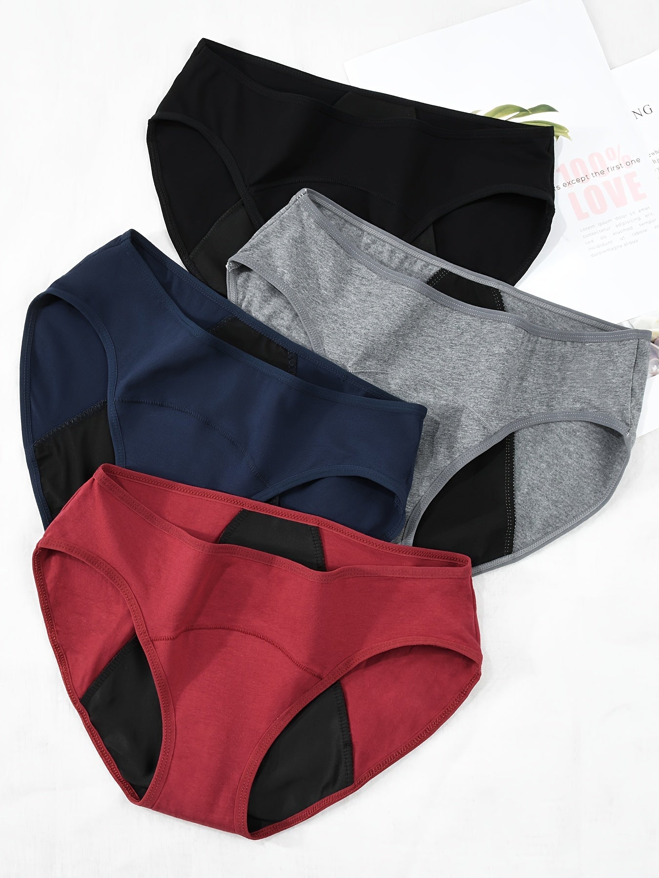 10 Pcs Comfy High Support Mid Rise Period Panties - Breathable Cotton Lingerie with Polyester Lining for Comfortable Wear - Full Coverage, Simple Solid Color Design, Anti-Leak Protection - Lena & Miles Exquisite Boutique LLC.