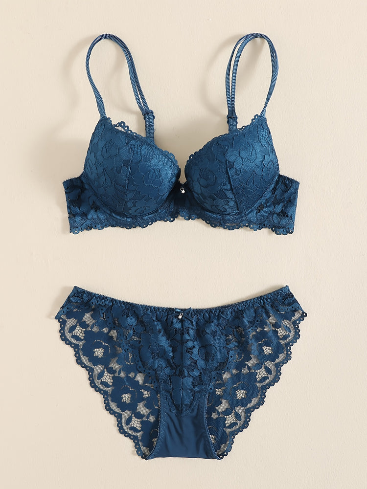 Romantic Lace Embroidery Lingerie Set - Soft & Breathable Push-Up Bra with Sheer Panty - Perfect Seductive Valentines Gift for Her - Womens Comfortable Intimate Wear - Lena & Miles Exquisite Boutique LLC.
