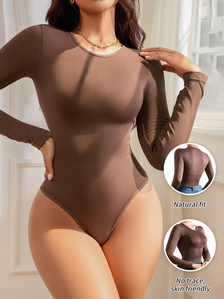 SHARICCA 2pcs Women Slimming Bodysuits Shapewear, Control Tummy Lift Butt Shaper, Seamless Long Sleeve Round Neck Body Suit Set For Women - Lena & Miles Exquisite Boutique LLC.
