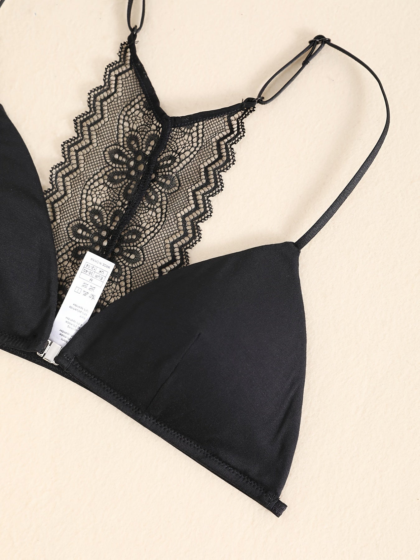 Triangle Cups Front Buckle Bras, Lace Stitching Beauty Back Bra With Removable Pads, Women&