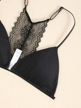 Triangle Cups Front Buckle Bras, Lace Stitching Beauty Back Bra With Removable Pads, Women&