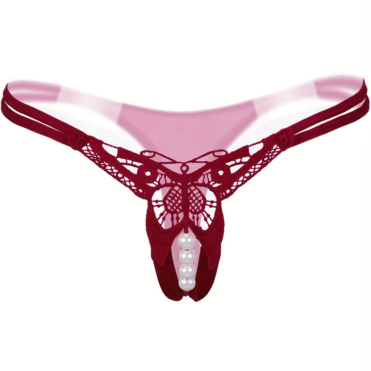 Sexy Butterfly Embroidery Thongs - Sheer Mesh Panties With Open Crotch For Women&