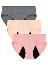 3pcs Simple Period Panties, Comfort Mid-high Waist Physiological Briefs, Breathable Postpartum Panty, Menstruation Panties, Women&