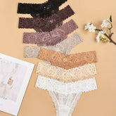 7pcs Floral Lace Cheeky Thongs, Sultry Semi-sheer Low Waist Panties, Women&