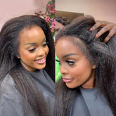 Kinky Straight 4C Edges Wig Human Hair 13x4 Lace Front Human Hair Wigs Yaki Straight Lace Front Wig For Women Brazilian Remy Human Hair Wig With Curly Baby Hair 18-30 Inch Natural Color - Lena & Miles Exquisite Boutique LLC.