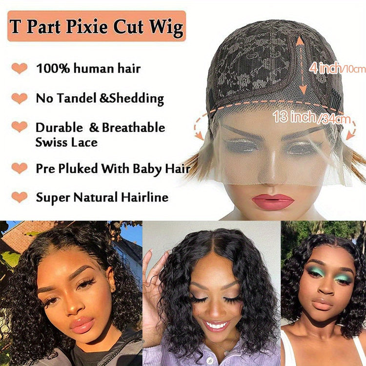 Beaushine Luxury Bob Human Hair Wigs - Short Water Wave Wet Wavy Style for Black Women - 10inch 13x4x1 Middle Part, Glueless Lace Closure, Pre-Plucked, 150% Density - Naturally Luscious and Easy to Style - Lena & Miles Exquisite Boutique LLC.