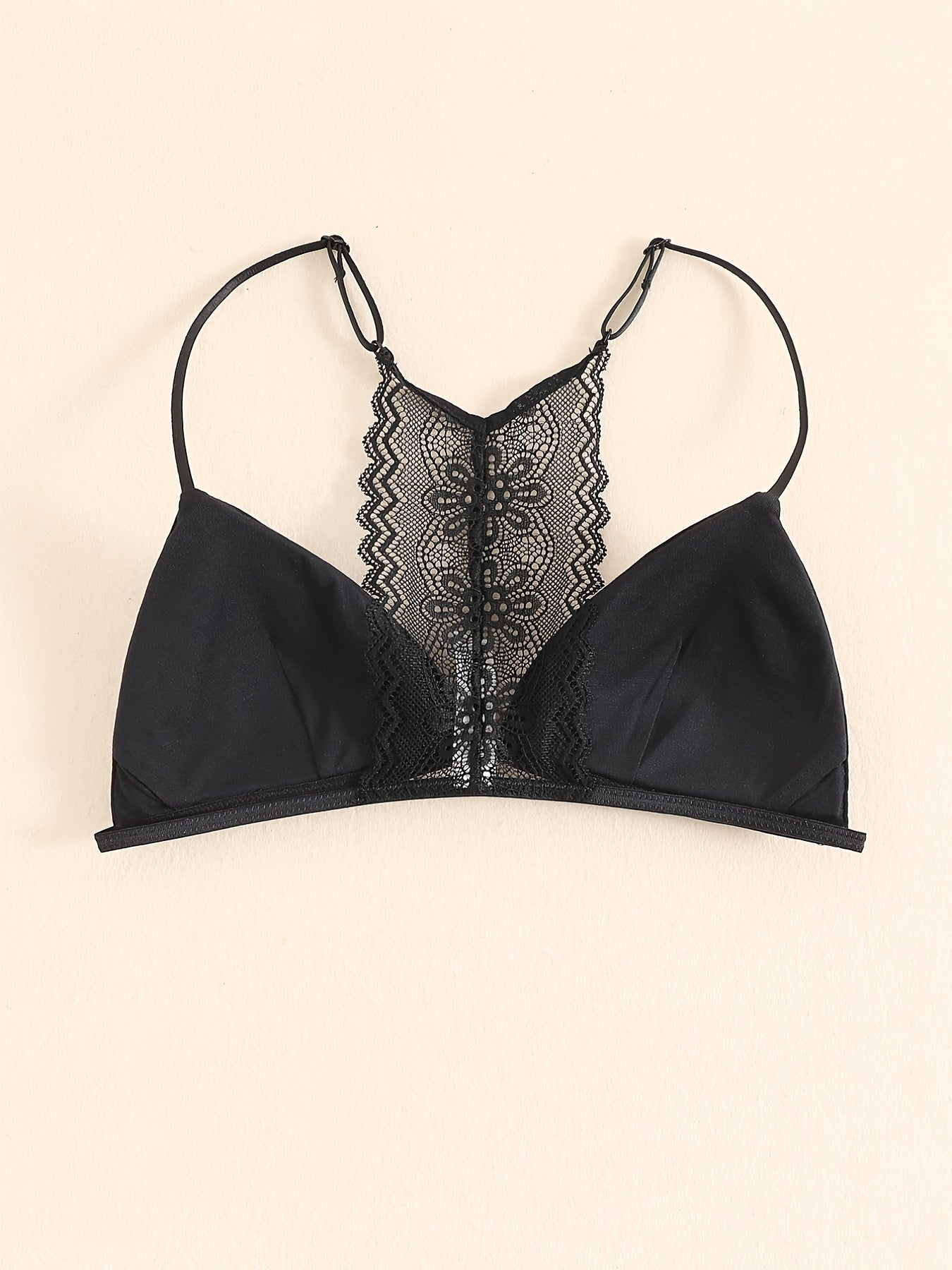 Triangle Cups Front Buckle Bras, Lace Stitching Beauty Back Bra With Removable Pads, Women&