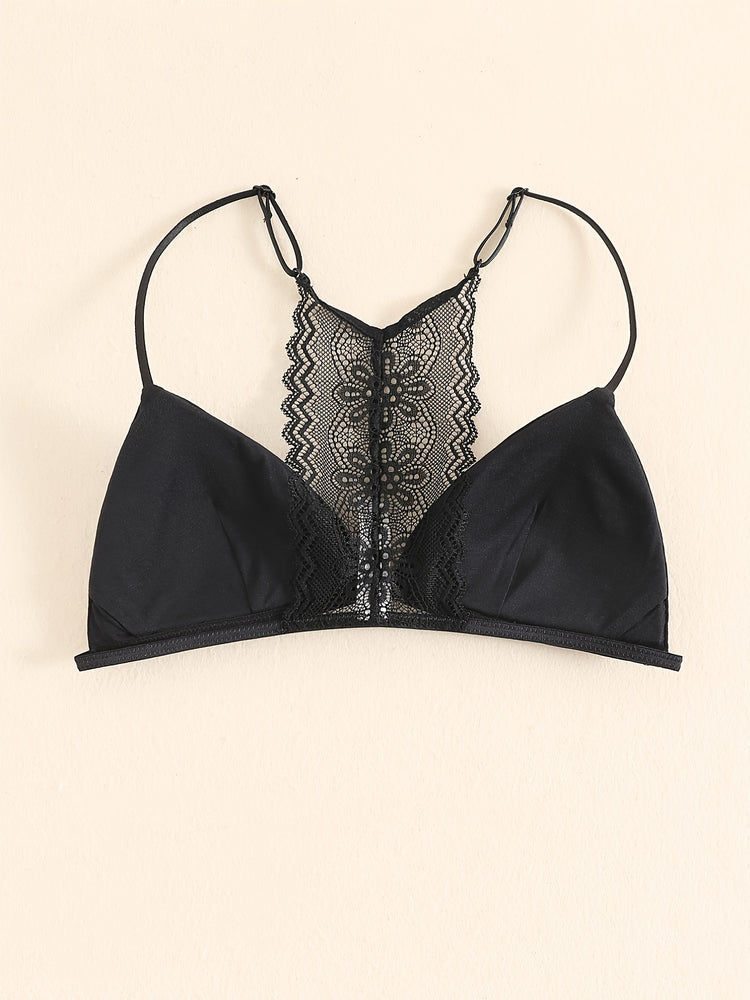 Triangle Cups Front Buckle Bras, Lace Stitching Beauty Back Bra With Removable Pads, Women&