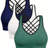3pcs Criss Cross Back Sports Bras, Comfy & Breathable versatile Fitness Tank Bra, Women&