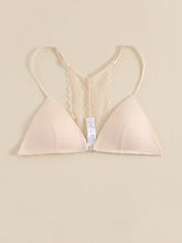 Triangle Cups Front Buckle Bras, Lace Stitching Beauty Back Bra With Removable Pads, Women&