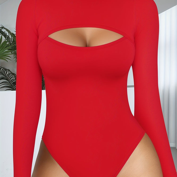 Long Sleeve Mock Neck Bodysuits For Women With Cutout Front Top - Lena & Miles Exquisite Boutique LLC.