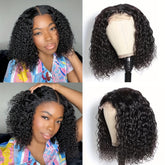 Beaushine Luxury Bob Human Hair Wigs - Short Water Wave Wet Wavy Style for Black Women - 10inch 13x4x1 Middle Part, Glueless Lace Closure, Pre-Plucked, 150% Density - Naturally Luscious and Easy to Style - Lena & Miles Exquisite Boutique LLC.