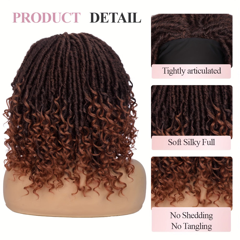Headband Wig Headband Dreadlock Curly Hair Synthetic Wig Locs Crochet Hair Dark Brown/ Black/ 99J Ginger Color Crochet Twist Braids Hair Wigs Afro Curly Synthetic Hair Braiding Wig African Hairstyle For Women - Lena & Miles Exquisite Boutique LLC.