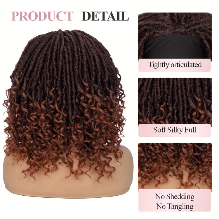 Headband Wig Headband Dreadlock Curly Hair Synthetic Wig Locs Crochet Hair Dark Brown/ Black/ 99J Ginger Color Crochet Twist Braids Hair Wigs Afro Curly Synthetic Hair Braiding Wig African Hairstyle For Women - Lena & Miles Exquisite Boutique LLC.