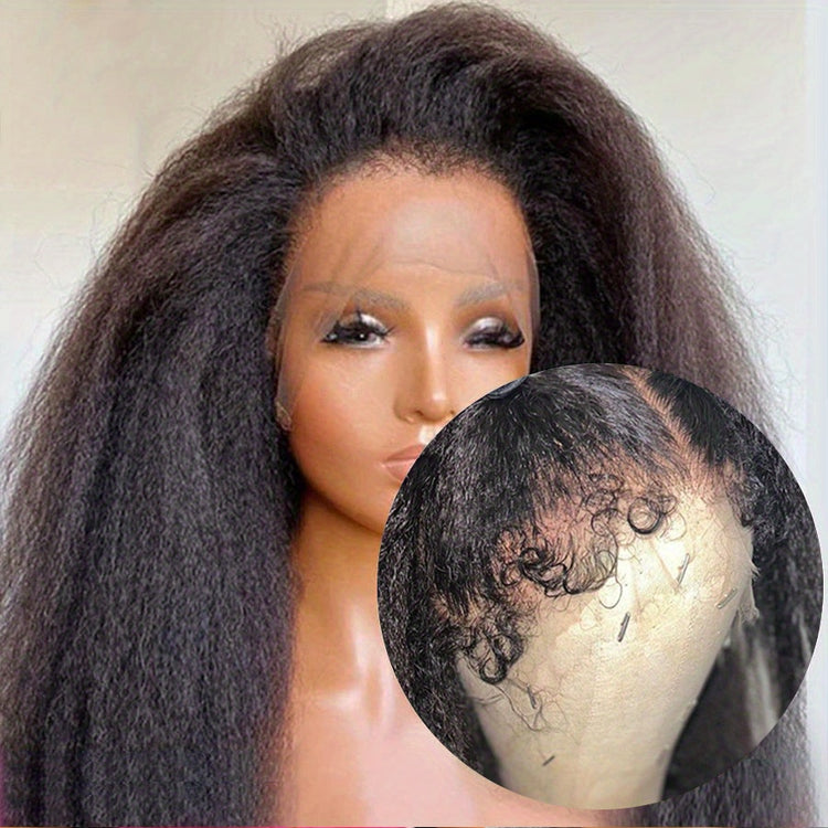 Kinky Straight 4C Edges Wig Human Hair 13x4 Lace Front Human Hair Wigs Yaki Straight Lace Front Wig For Women Brazilian Remy Human Hair Wig With Curly Baby Hair 18-30 Inch Natural Color - Lena & Miles Exquisite Boutique LLC.
