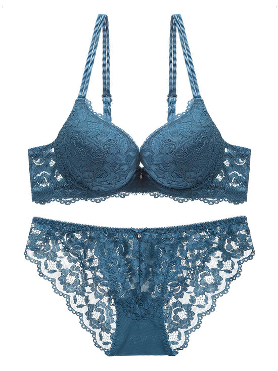 Romantic Lace Embroidery Lingerie Set - Soft & Breathable Push-Up Bra with Sheer Panty - Perfect Seductive Valentines Gift for Her - Womens Comfortable Intimate Wear - Lena & Miles Exquisite Boutique LLC.