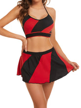 Sporty Halter Bra & Mini Skirt Lingerie Set - Colorblock, Women&