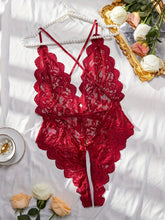 Plus Size Seductive Floral Lace Bodysuit - Plunging Halter Neck, Open Crotch, Medium Stretch, Sheer, Knit Fabric, Polyester Material - Sexy Lingerie for Women - Lena & Miles Exquisite Boutique LLC.