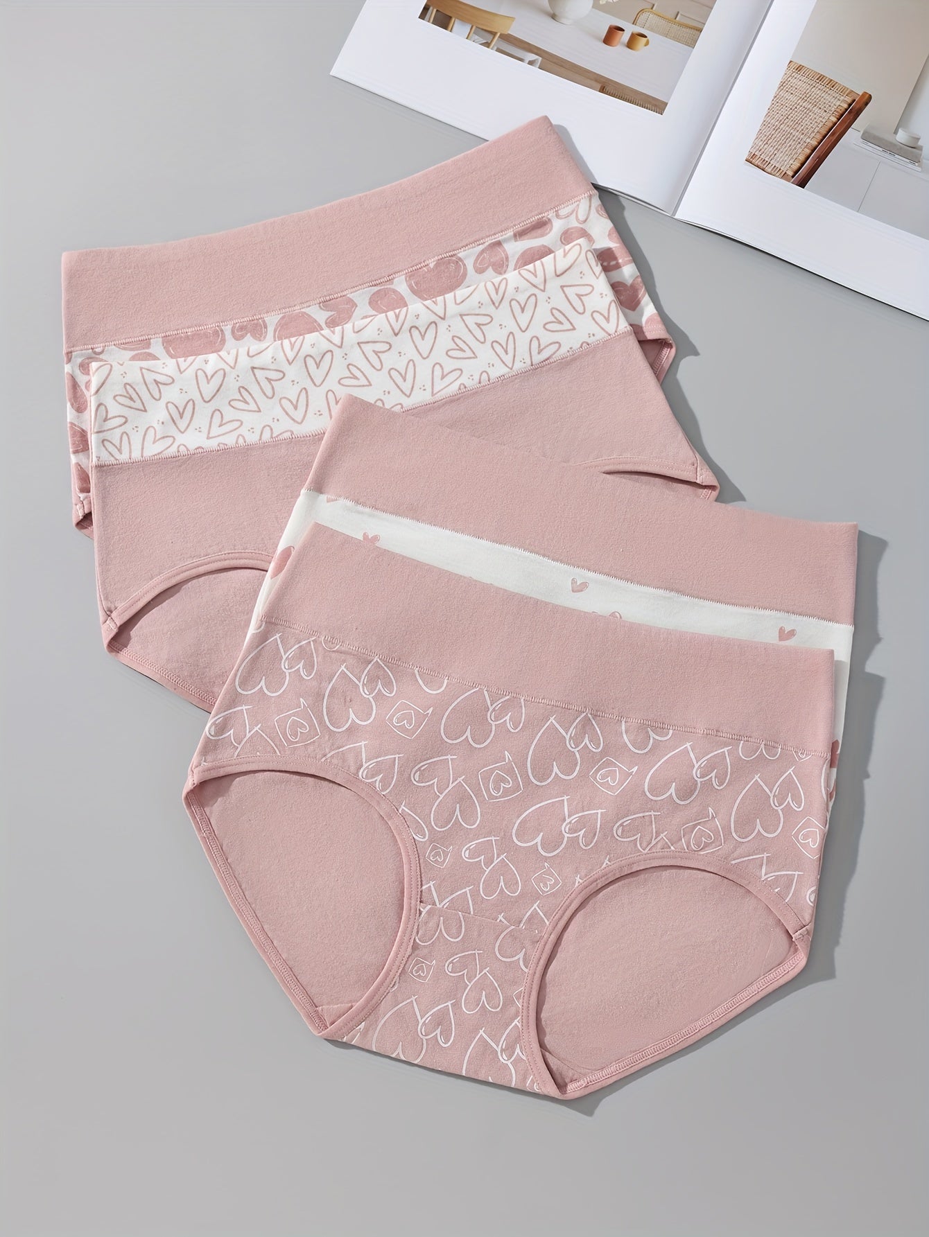 4pcs Cartoon Print Colorblock Briefs, Soft & Comfort High Waist Intimates Panties, Women&
