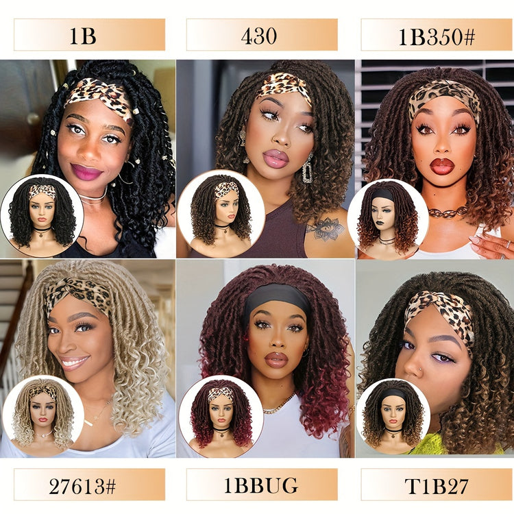 Headband Wig Headband Dreadlock Curly Hair Synthetic Wig Locs Crochet Hair Dark Brown/ Black/ 99J Ginger Color Crochet Twist Braids Hair Wigs Afro Curly Synthetic Hair Braiding Wig African Hairstyle For Women - Lena & Miles Exquisite Boutique LLC.