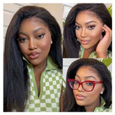 Kinky Straight 4C Edges Wig Human Hair 13x4 Lace Front Human Hair Wigs Yaki Straight Lace Front Wig For Women Brazilian Remy Human Hair Wig With Curly Baby Hair 18-30 Inch Natural Color - Lena & Miles Exquisite Boutique LLC.