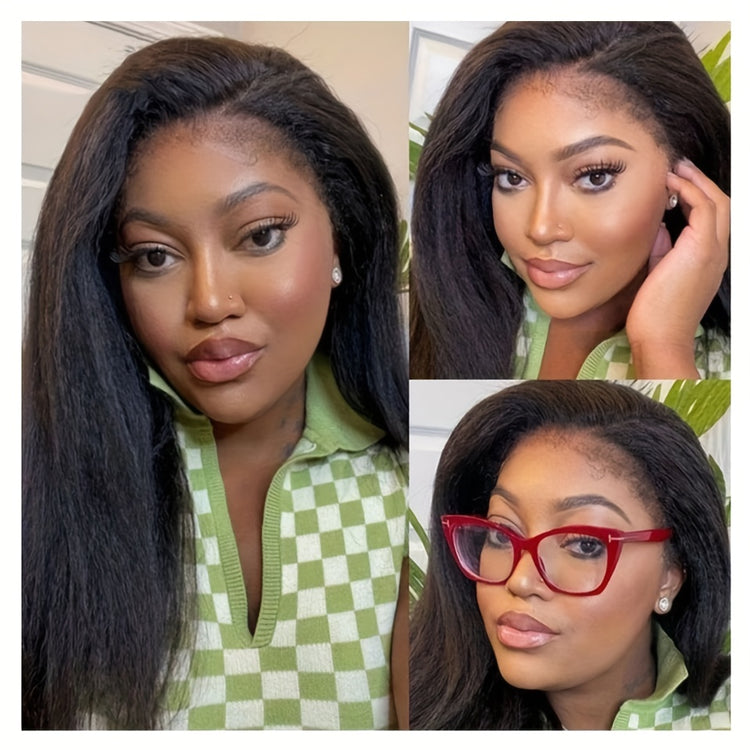 Kinky Straight 4C Edges Wig Human Hair 13x4 Lace Front Human Hair Wigs Yaki Straight Lace Front Wig For Women Brazilian Remy Human Hair Wig With Curly Baby Hair 18-30 Inch Natural Color - Lena & Miles Exquisite Boutique LLC.