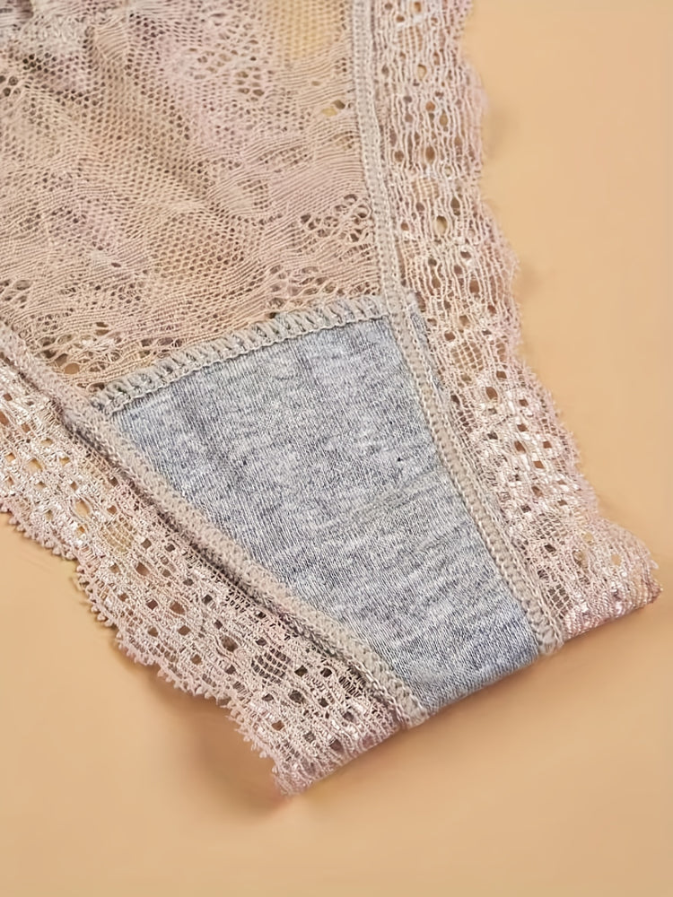 7pcs Floral Lace Cheeky Thongs, Sultry Semi-sheer Low Waist Panties, Women&