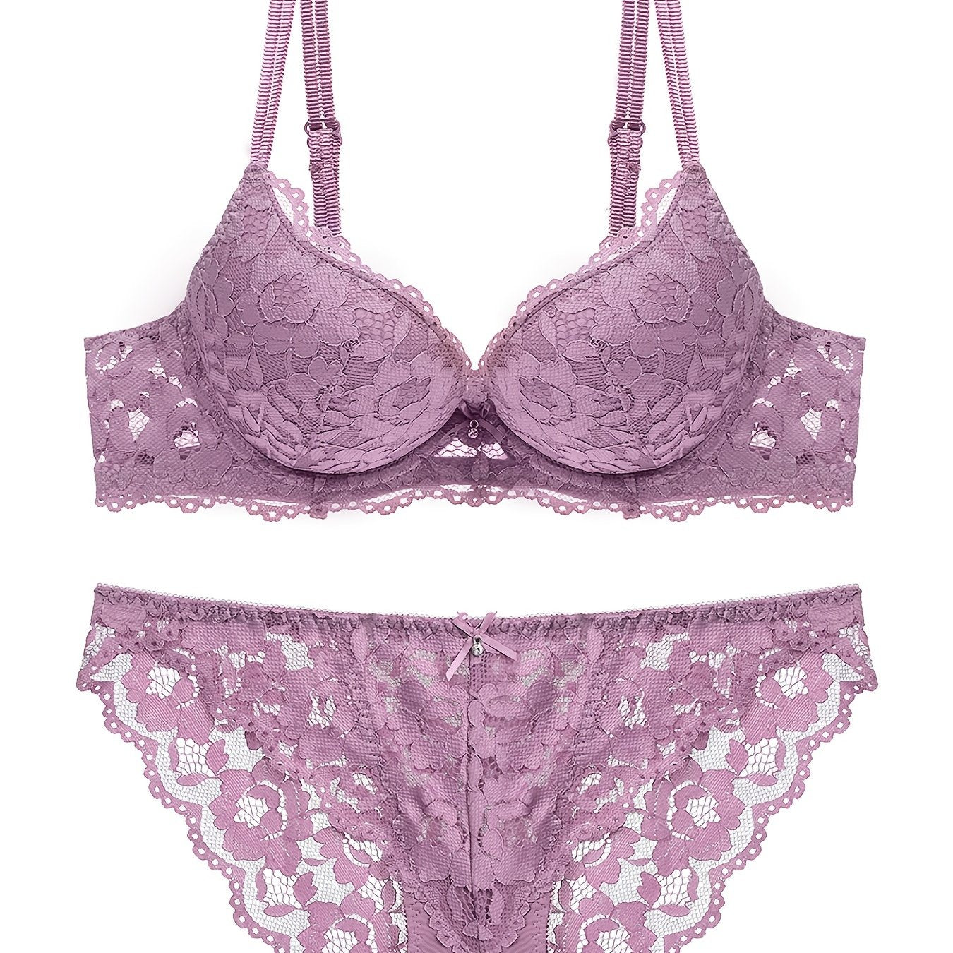 Romantic Lace Embroidery Lingerie Set - Soft & Breathable Push-Up Bra with Sheer Panty - Perfect Seductive Valentines Gift for Her - Womens Comfortable Intimate Wear - Lena & Miles Exquisite Boutique LLC.