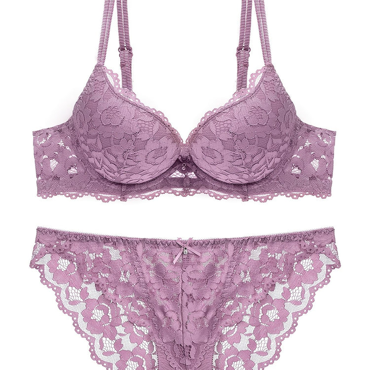 Romantic Lace Embroidery Lingerie Set - Soft & Breathable Push-Up Bra with Sheer Panty - Perfect Seductive Valentines Gift for Her - Womens Comfortable Intimate Wear - Lena & Miles Exquisite Boutique LLC.